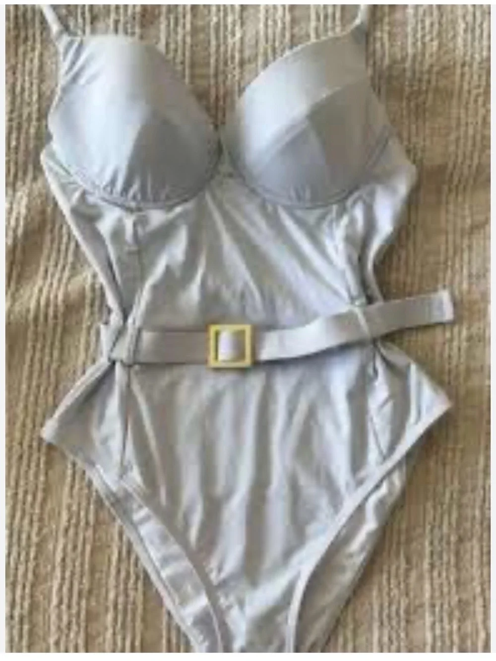 One-Piece Swimsuit in Light Gray with Belt